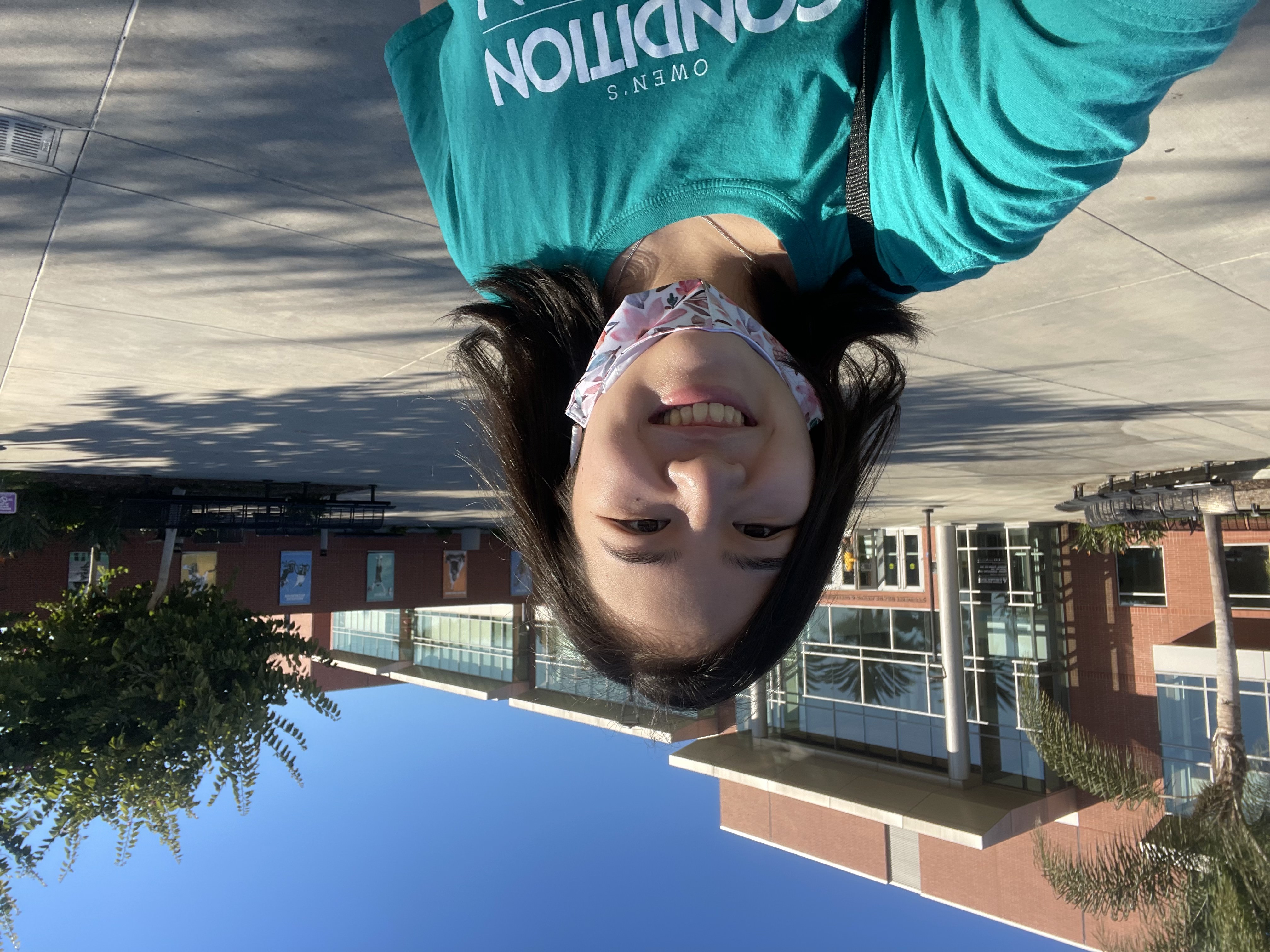 Sporting her Owen’s Condition For Tuition finisher’s t-shirt and a big smile, Torres heads to the SRWC for a workout. Photo credit Raya Torres.